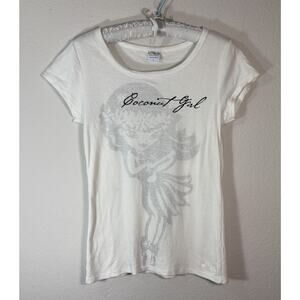 Vintage Crazy Shirts Tee Womens Med Hawaiian Hula Girl White Inside Out Coconut